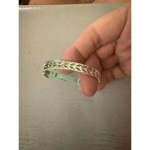 Mint Green Leather and Silver Tone Geometric Cutout Buckle Bracelet Womens